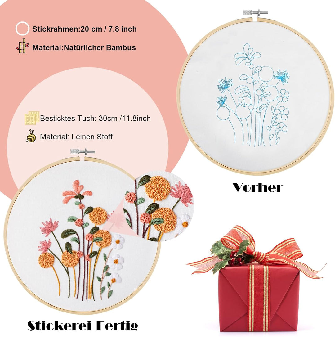 AOTWAN Stickset für Anfänger, Blumenmuster Pflanzen Sticken Set Erwachsene Stickerei Set mit 2 Stück