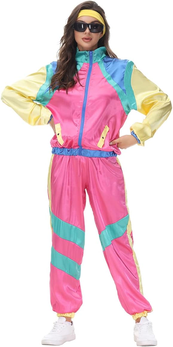 FYMNSI Herren Damen 70er 80er Jahre Outfit Trainingsanzug Jogginganzug Faschingskostüm Halloween Mot