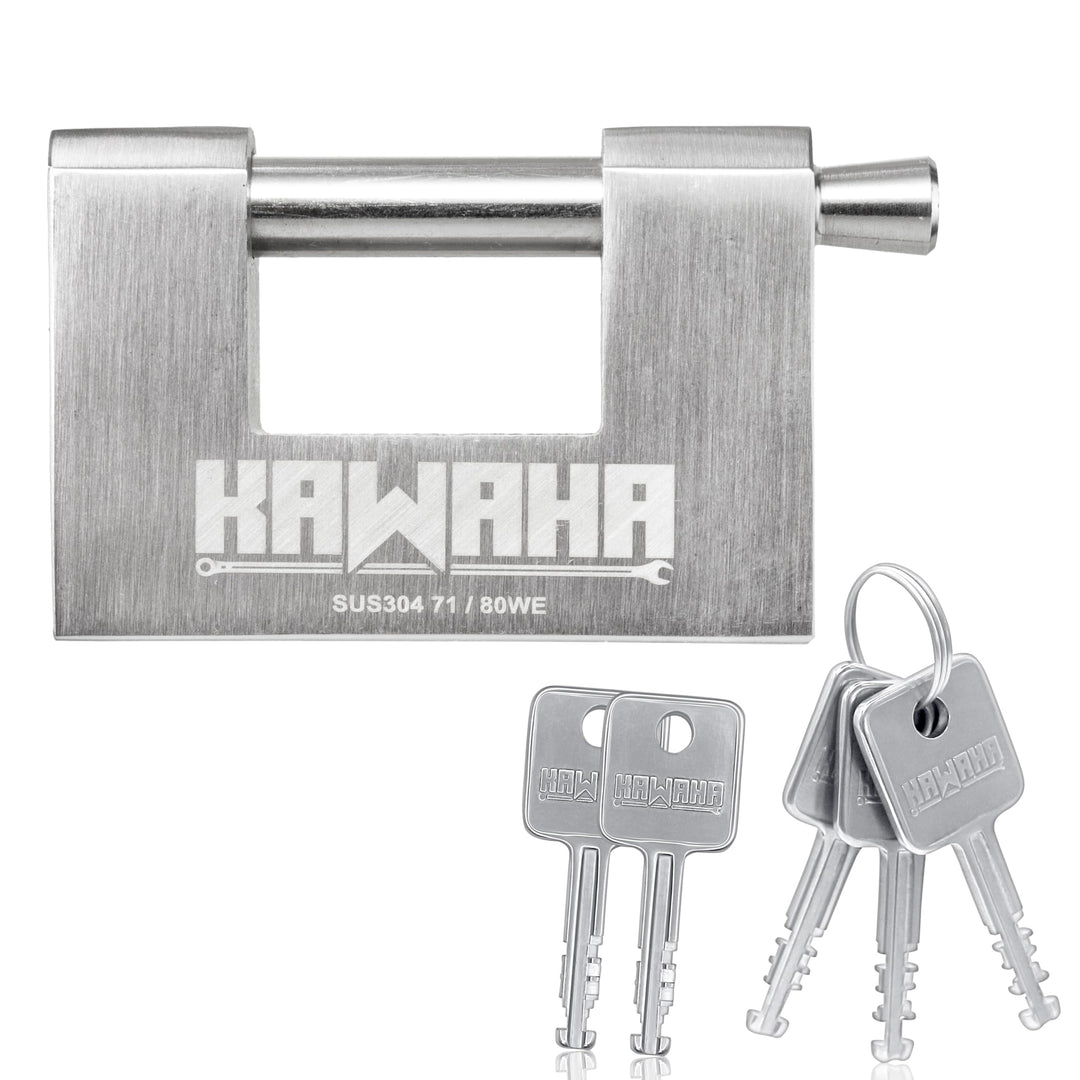 71/80KD-5SK Vorhängeschloss aus Edelstahl, D-förmig, robust, mit Schlüssel für Garagentor, Container