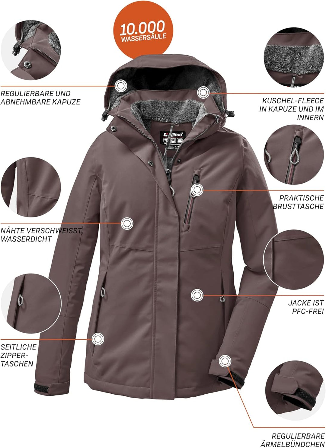 Killtec Damen Kow 170 Wmn Jckt Funktionsjacke/Outdoorjacke mit abzippbarer Kapuze 42 dunkel malve, 4