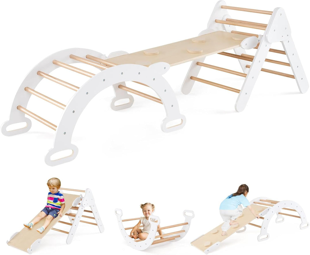 COSTWAY Kletterdreieck mit Rutsche, Kletterbogen, inkl. doppelseitige Rampe, zum Klettern, Rutschen