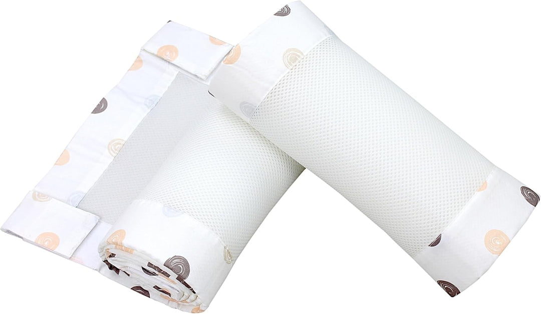 TupTam Bettumrandung Babybett 3D Mesh Nestchen – Gitterstäbe Schutz Netz 2er, Farbe: Punkte Pastell,