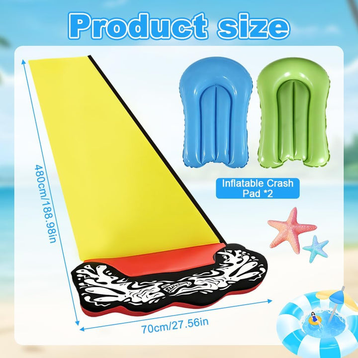 Wasserrutsche Garten für Kinder, 480 * 71cm Wasserrutschmatte mit 2 Bodyboards, Wasserrutsche Kinder