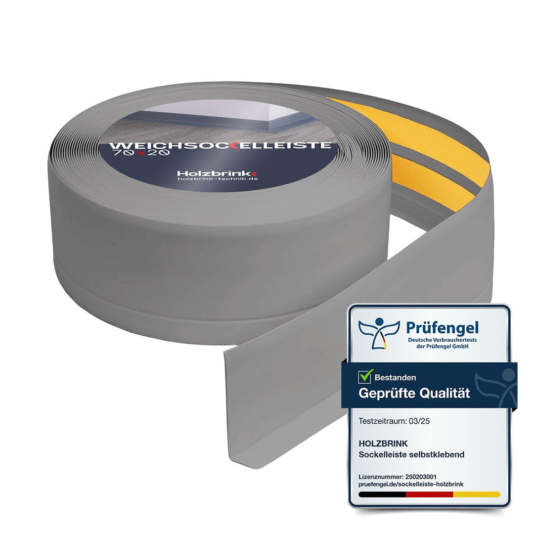 HOLZBRINK Weichsockelleiste selbstklebend Grau Knickleiste, Material: PVC, 70x20mm, 5 Meter 5m Grau,