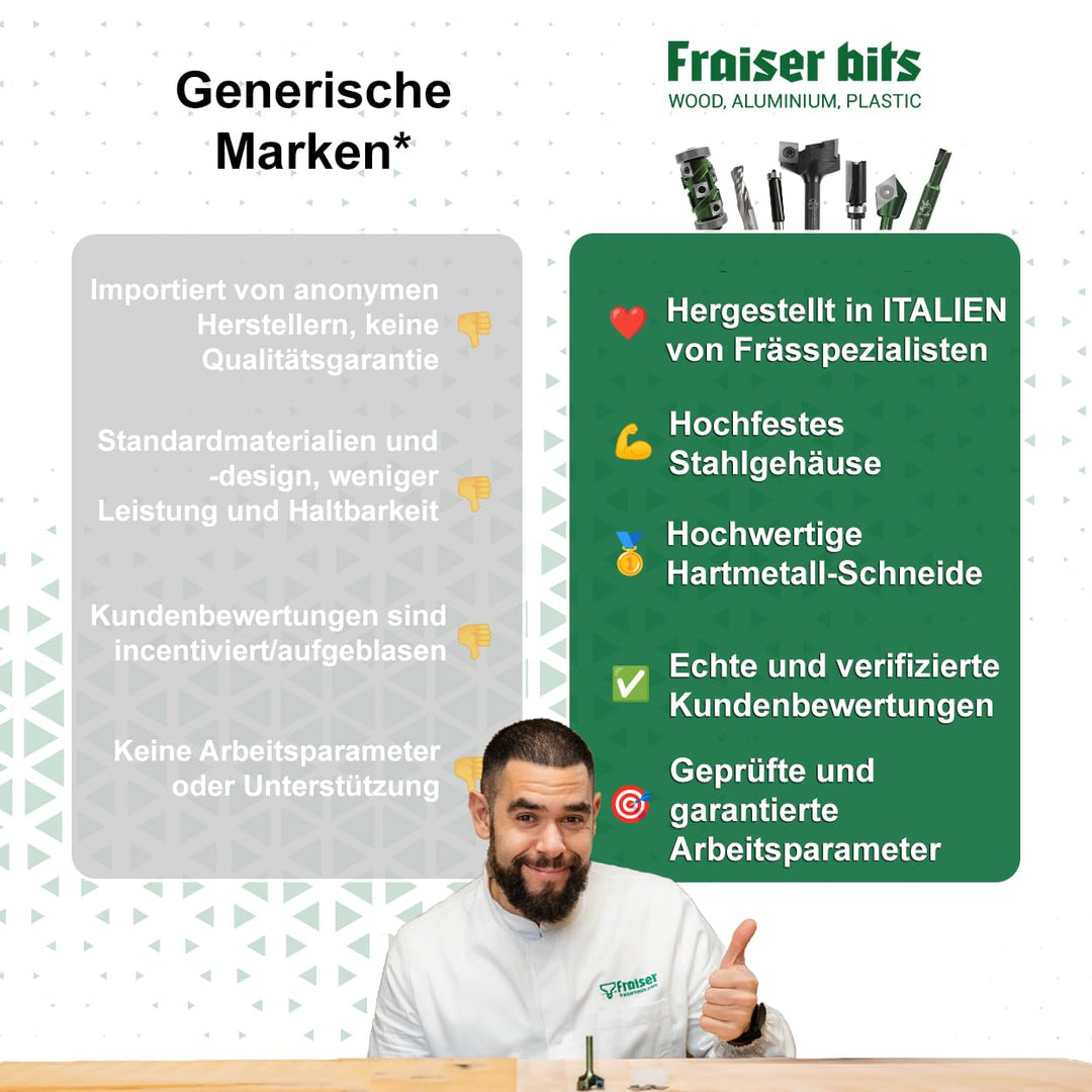 Fraiser Kopierfräser / Bündigfräser mit Kugellager unten – 6 mm Schaft, 6,4 mm Durchmesser, Präzisio