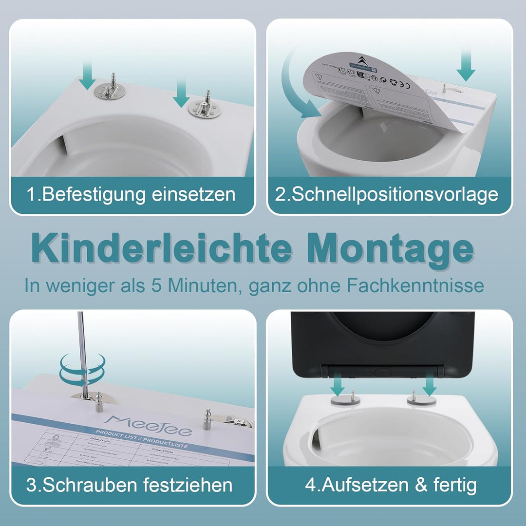 MEEJEE WC Sitz D Form, Toilettendeckel mit Absenkautomatik, Klodeckel Grau, Soft Close Toilettenbril
