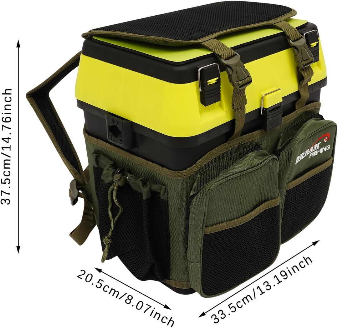 37.5x33.5x20.5cm Angelrucksack Angeltasche Angelbox Angelkoffer (Schwarz) | Wasserabweisend Aufbewah