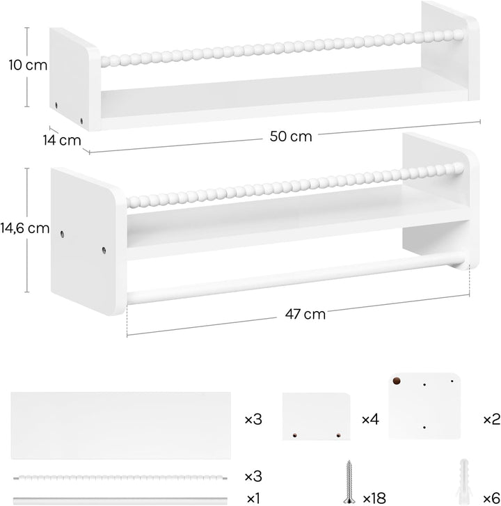 WOLTU 3er Set Kinder Bücherregal Wand, 50cm Wandregal Kinderzimmer, aus Massivholz, Hängeregal Schwe
