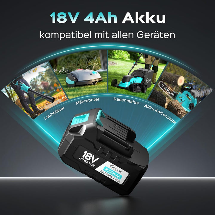 18V 4,0Ah Li-Ionen Akku in Schwarz-Blau, Ersatzbatterie für Mähroboter V100/E400/M800Pro und Garteng