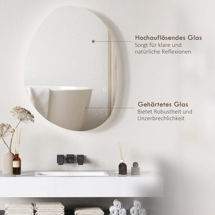 HOMCOM Badspiegel mit Beleuchtung 80 x 60 cm LED Badezimmerspiegel Dimmbar mit 3 Lichtfarben Touch-S