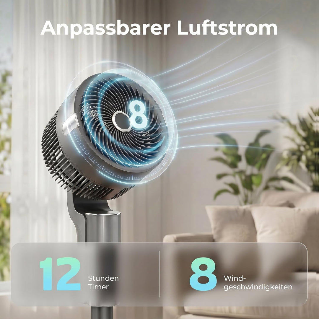 HOMCOM Standventilator Luftzirkulator Lüfter mit 8 Geschwindigkeitsstufen, LED-Display, Fernbedienun