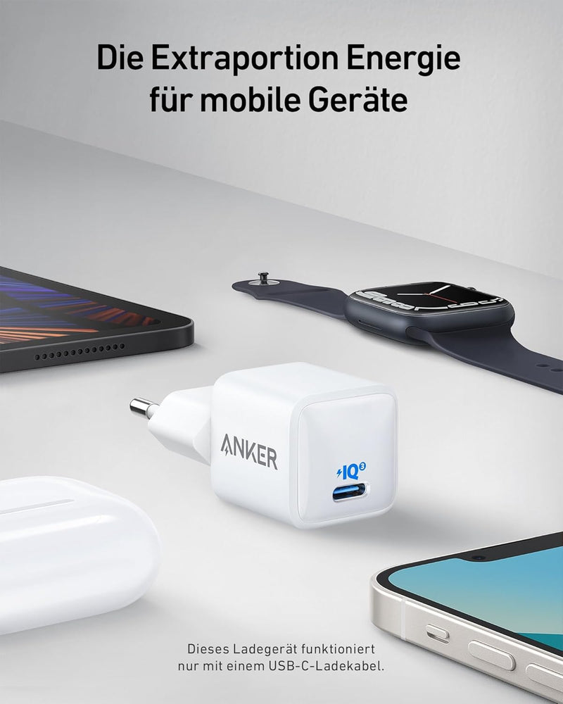 USB C Ladegerät 20W, Anker 511 Ladegerät (Nano), PIQ 3.0 kompaktes Schnellladegeräte + 2 180cm USB C