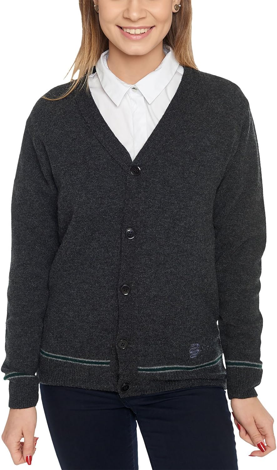 Harry Potter Slytherin Cardigan Hogwarts Uniform Lammwolle Made in Schottland - L