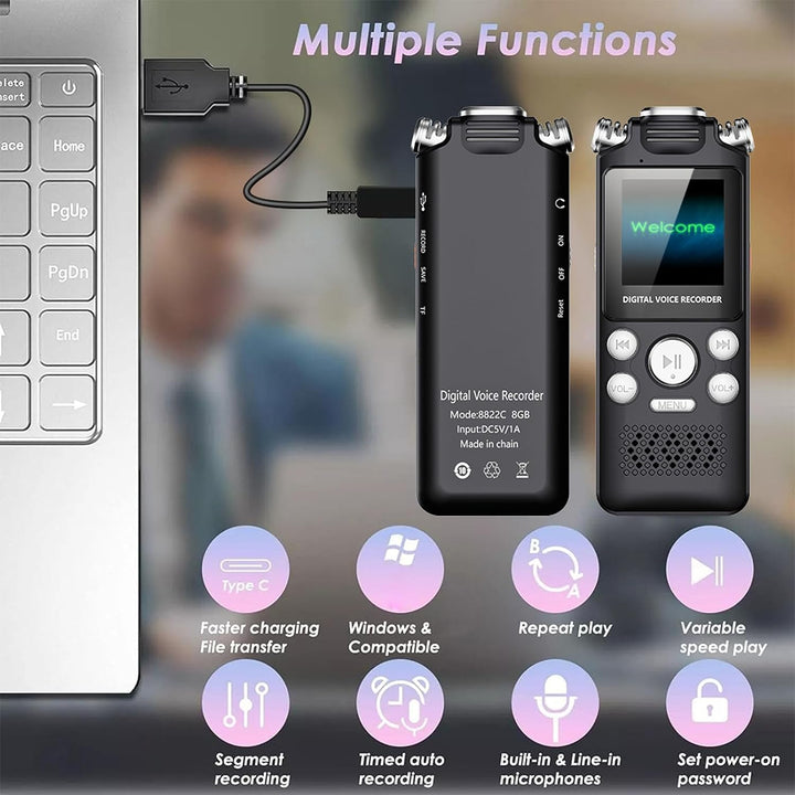 Cuifati Digitaler Diktiergerät, Audiorecorder, Diktiergerät mit AI-Rauschunterdrückung, Klare, 256 G