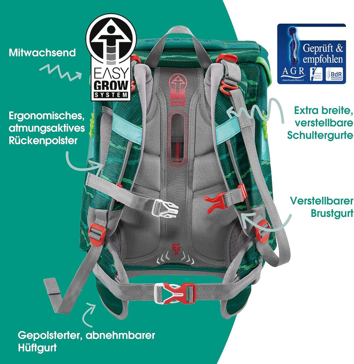 Step by Step Schulranzen-Set SPACE „Soccer Star“ 5-teilig, grün, ergonomischer Tornister mit Reflekt