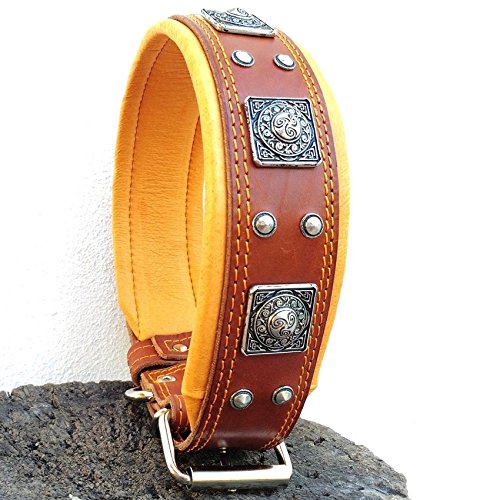 Bestia™ "Eros Echtleder Hundehalsband für grosse Hunde. 100% Leder. Weich gepolstert. 6,3 cm breit.