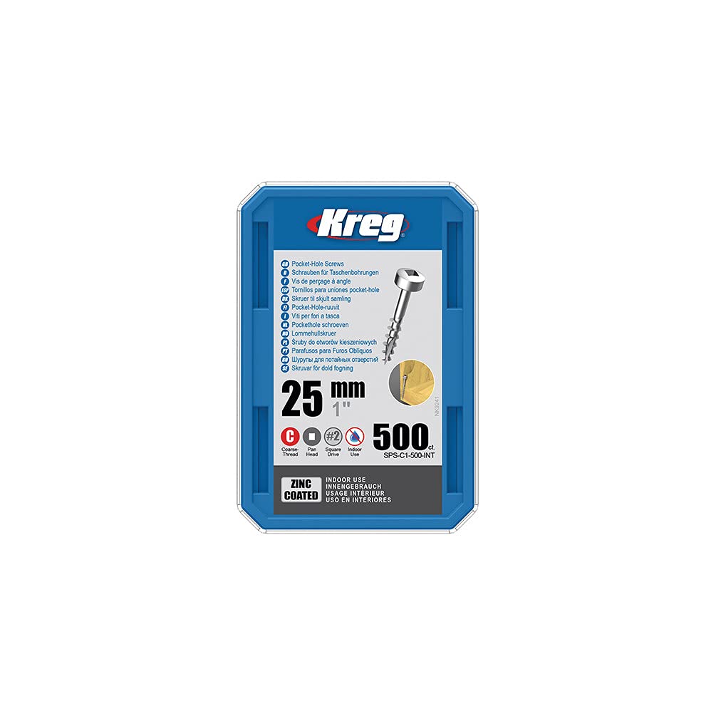 KREG® Zink-Taschenlochschrauben – 25 mm, 7 Grobgewinde, Flachkopf, 500 Stück