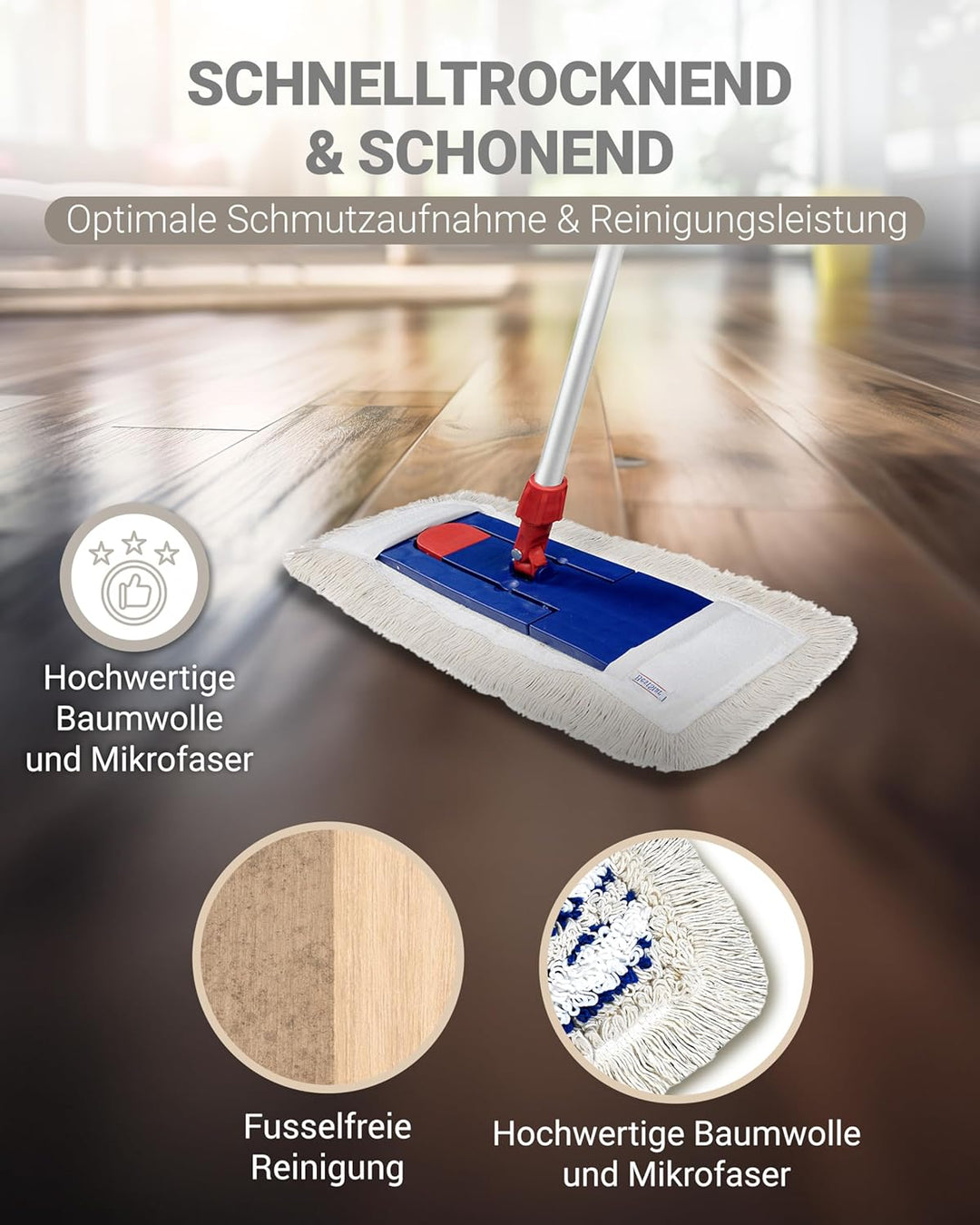 10 Stück 50cm Profi Baumwolle Wischmop Baumwollmop Bodenwischer Wischmopp Prime Mop Best 50 cm