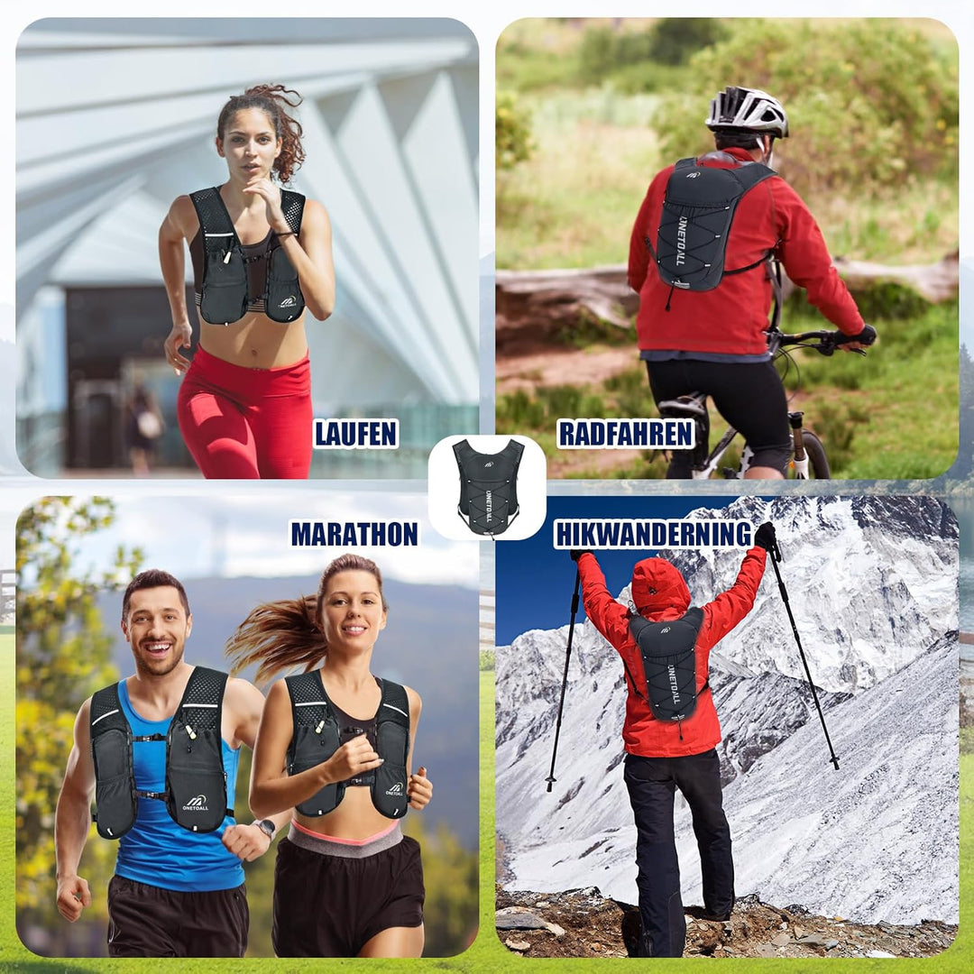 Laufweste Damen mit 500ml Trinkflasche/2L Trinkblase, Leichter Trinkrucksack Laufen Herren 6L, Runin