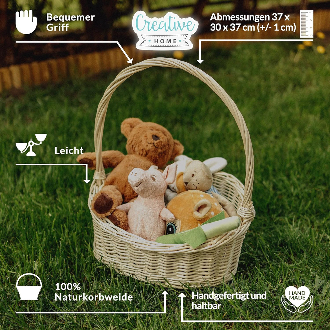 Creative Home Weisse Oval Einkaufskorb Weidenkorb Schrägem mit Henkel | 37 x 30 x 37 cm (+/- 1cm) |