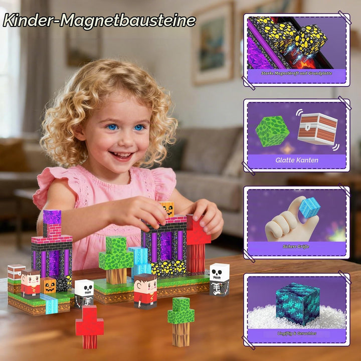 Magnetische Bausteine, Mini Magnet Bausteine mit Tragbaren Box 54 PCS, Travel Set für Kinder Jungen