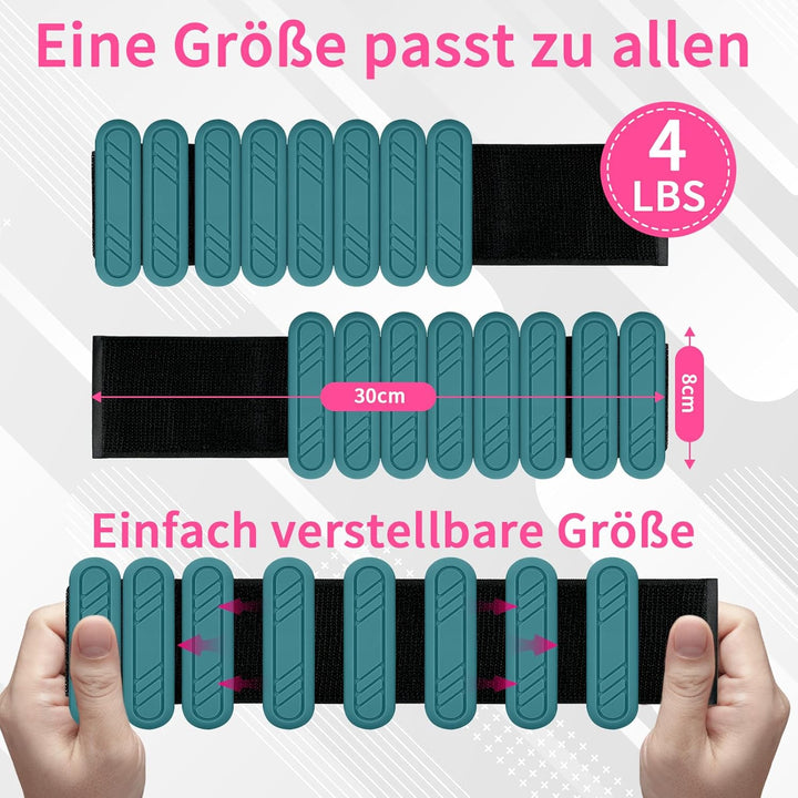 Gewichtsmanschetten 2er Set – Verstellbare Handgelenkgewichte & Fussgewichte aus Silikon für Damen &