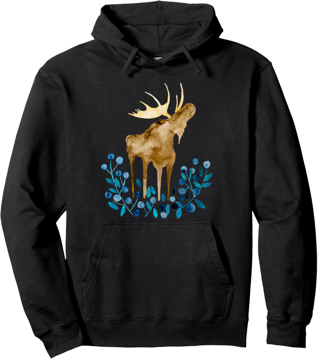 Elch im Blaubeerwald Pullover Hoodie