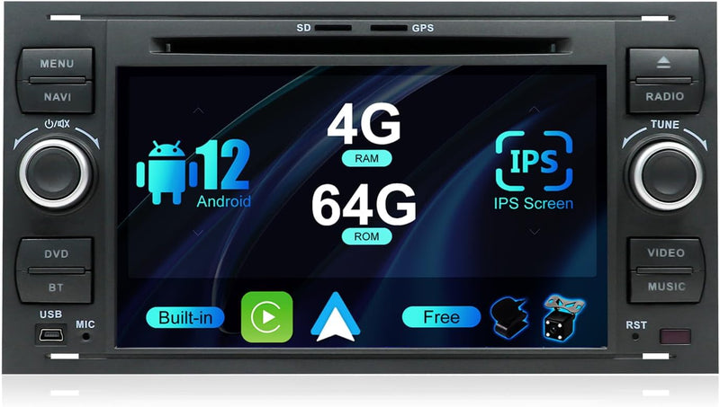 SXAUTO IPS Autoradio Android 12 Passt für Ford C-Max/Focus/Galaxy/Kuga/S-Max/Transit/Mondeo - [Built