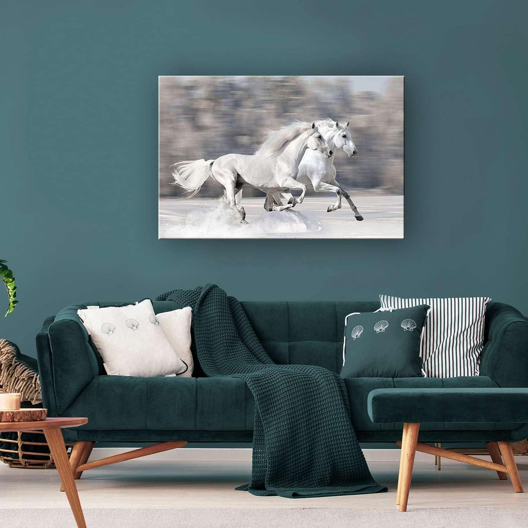 Startonight Bilder Weisses Pferd im Schnee, Leinwandbilder Moderne Kunst, Tiere Wanddeko Kunstdrucke