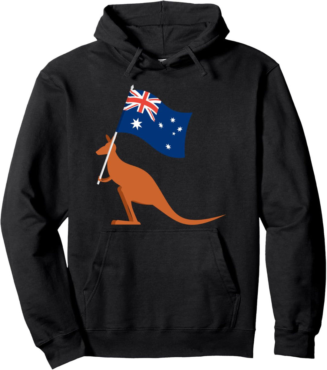 Australian Kangaroo with Australia Flag - Aussie Souvenir Pullover Hoodie