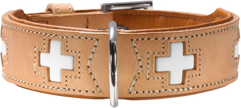 HUNTER SWISS Hundehalsband, Leder, hochwertig, schweizer Kreuz, 50 (S-M), natur/beige natur/beige 50