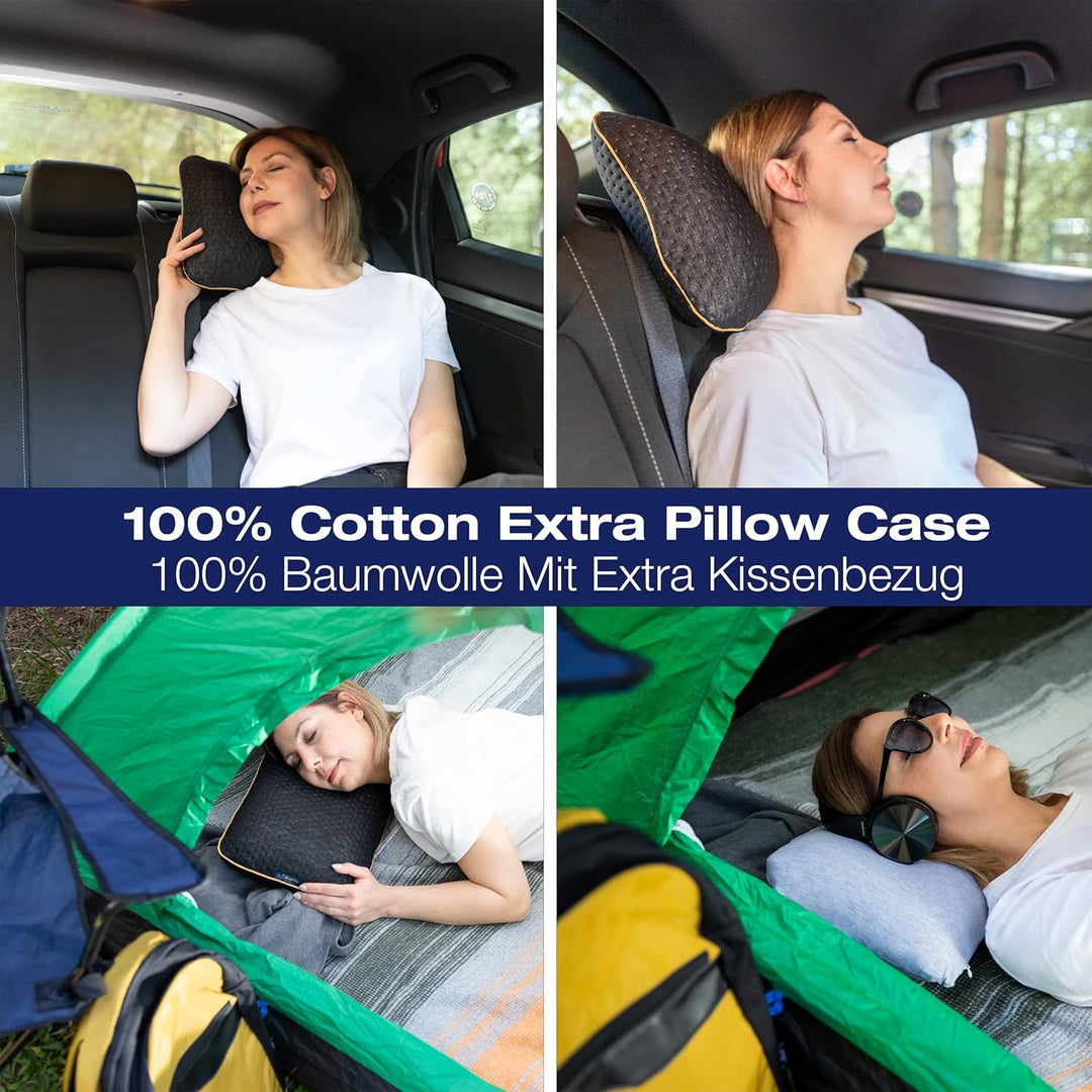 alkamto Reisekissen – Campingkissen – Ergonomisches Memory-Schaum-Kissen mit Temperaturregulierendem