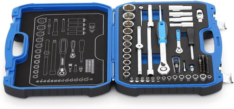 GEDORE Steckschlüsselsatz, Set 69-teilig, 1/4 + 1/2 Zoll, Werkzeug, Nüsse Knarre Bits, für KFZ, 19 B