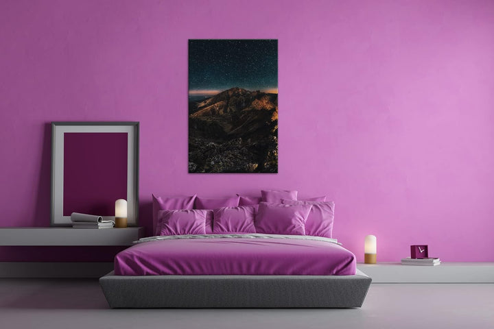 scheinende Nacht über den Bergen Format: 120x80 als Leinwandbild, Motiv fertig gerahmt auf Echtholzr