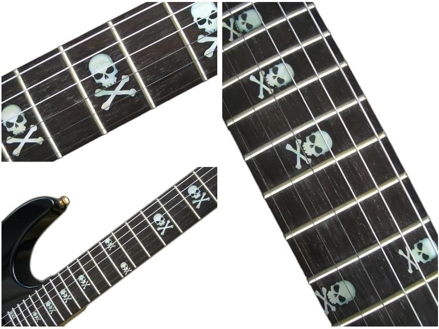 Inlay Sticker Griffbrett Position Marker für Gitarren & Bass - Sideways Skulls w/Crossbones - Weiss
