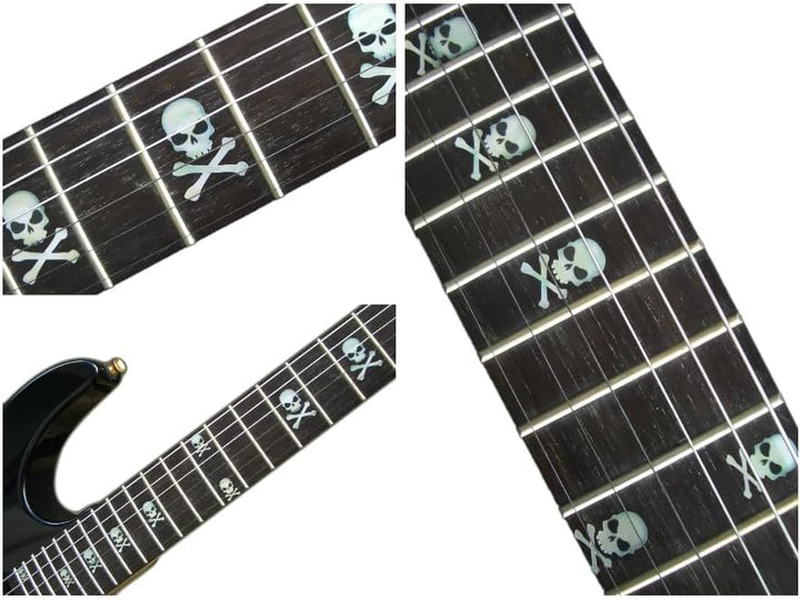 Inlay Sticker Griffbrett Position Marker für Gitarren & Bass - Sideways Skulls w/Crossbones - Weiss