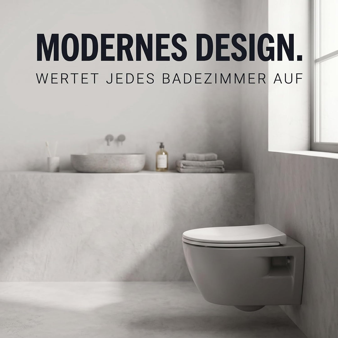 ONBEST WC-Sitz mit Absenkautomatik - D-Form Klodeckel aus weissem Duroplast - Abnehmbare Klobrille m
