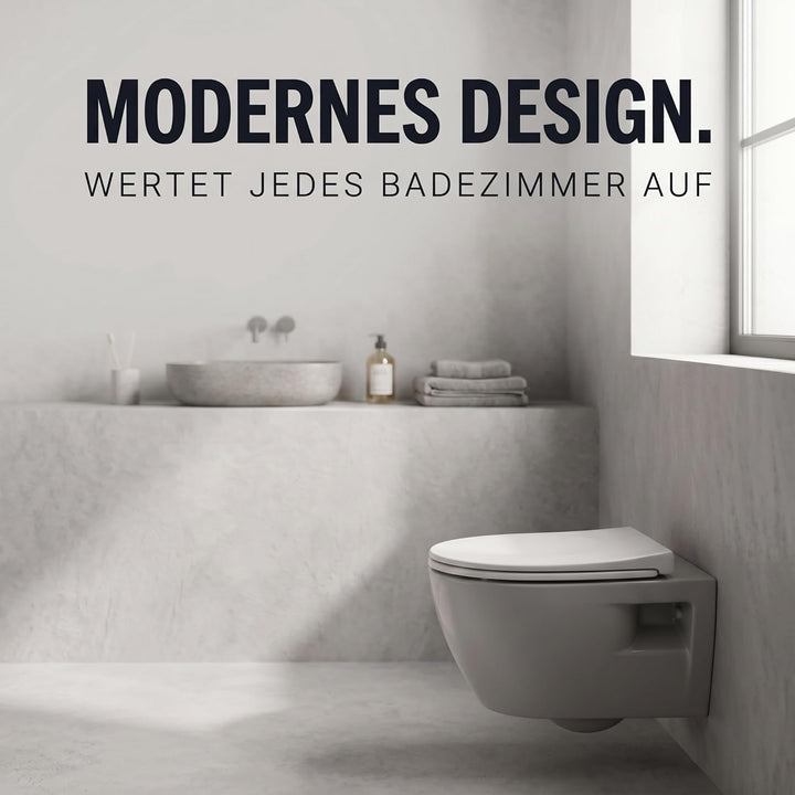 ONBEST WC-Sitz mit Absenkautomatik - D-Form Klodeckel aus weissem Duroplast - Abnehmbare Klobrille m
