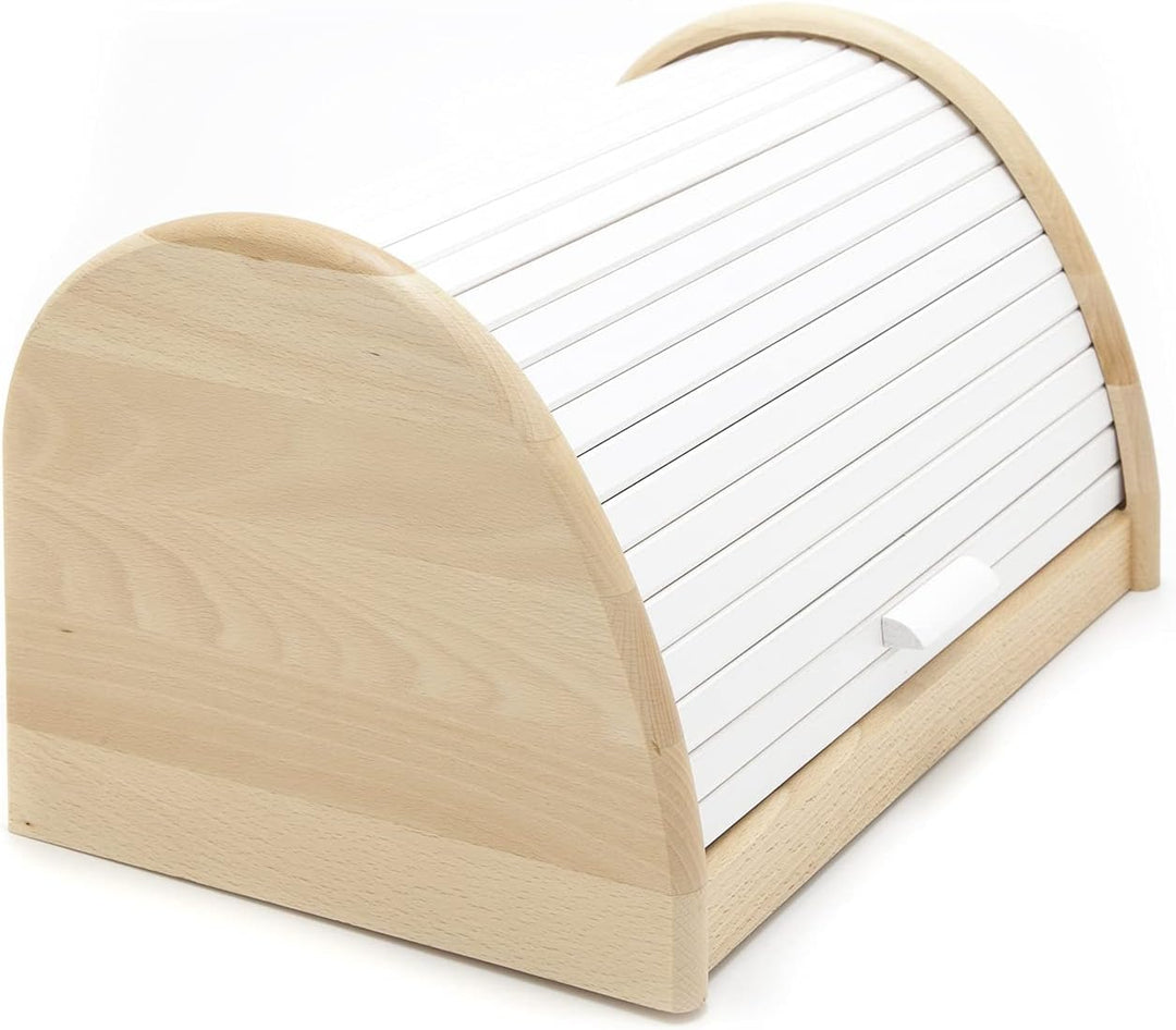 Brotkasten Holz 39 cm Brotbox Buche Rollbrotkasten BK-RB Farbauswahl (Weiss), Weiss
