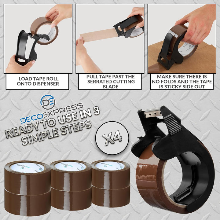Paketklebeband mit Abroller Set, Paketbandabroller und Rollen Paketklebeband zum Verpacken Extra Str