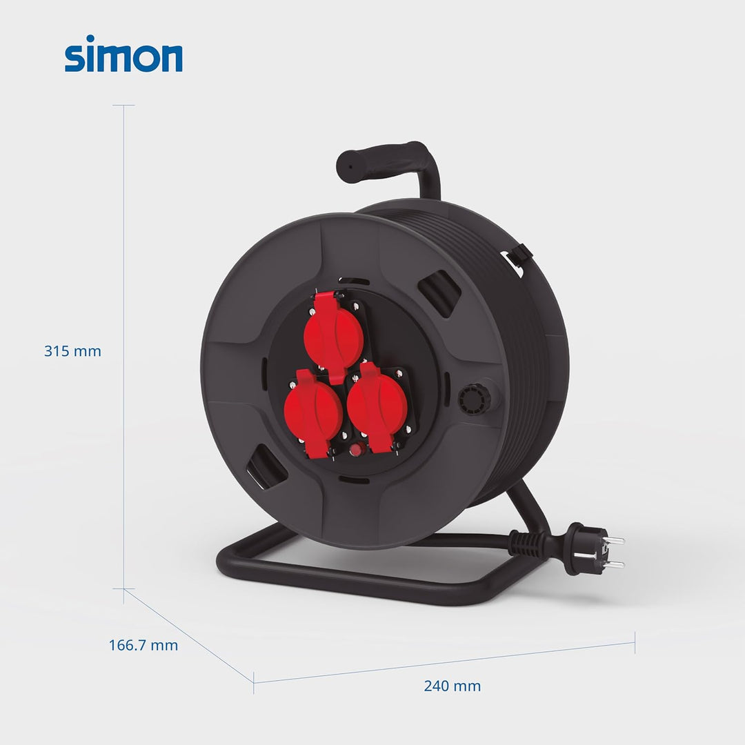 Simon Professionelle Verlängerungskabel H07RN-F, Verlängerungskabel, 3 Steckdosen, IP55, Kabel 3G2,5