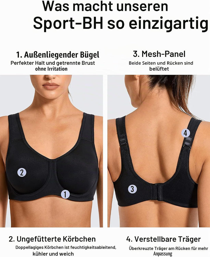 SYROKAN Damen Starker Halt Sports BH Grosse Brüste mit Bügel für Grosse Grössen | mit Bügel, Grosse