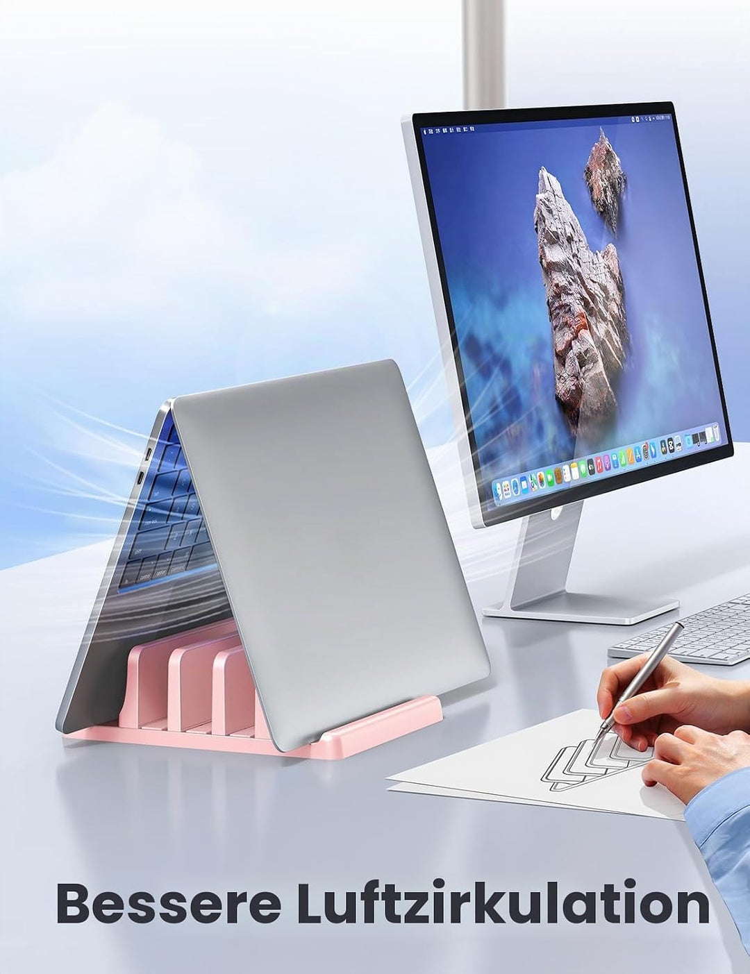 VAYDEER Vertikaler Laptopständer - Platzsparend &amp; Verstellbar, 5-in-1, 3 Steckplätze, für MacBook, N