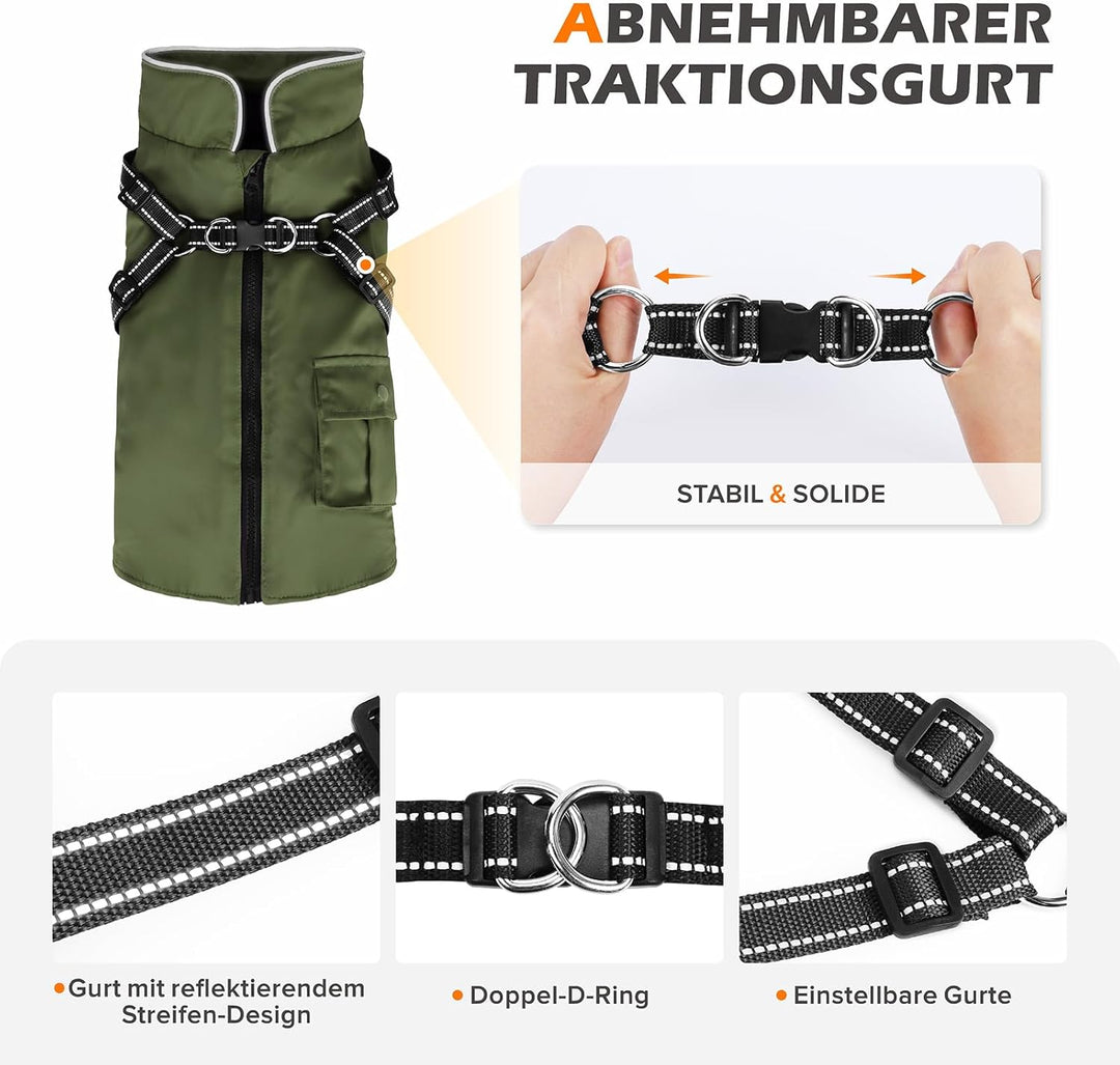 Hundemantel Hundejacke Wintermantel für Grosse Hunde, Hundemantel Winter mit Geschirr, Hunde Winterm
