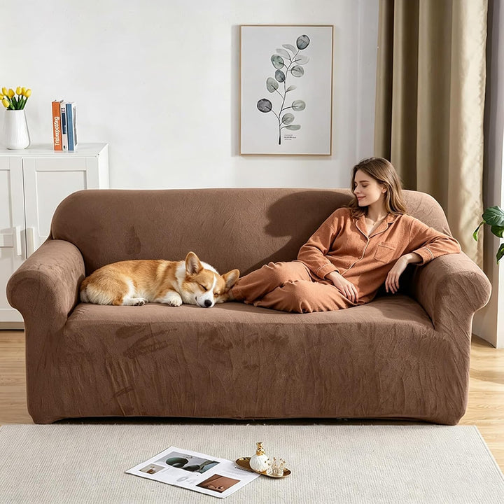 PETCUTE Sofabezüge Elastische 2 Sitzer Sofabezüge Dicke couchbezug Sofa Überwürfe Sofahusse Kamel 2
