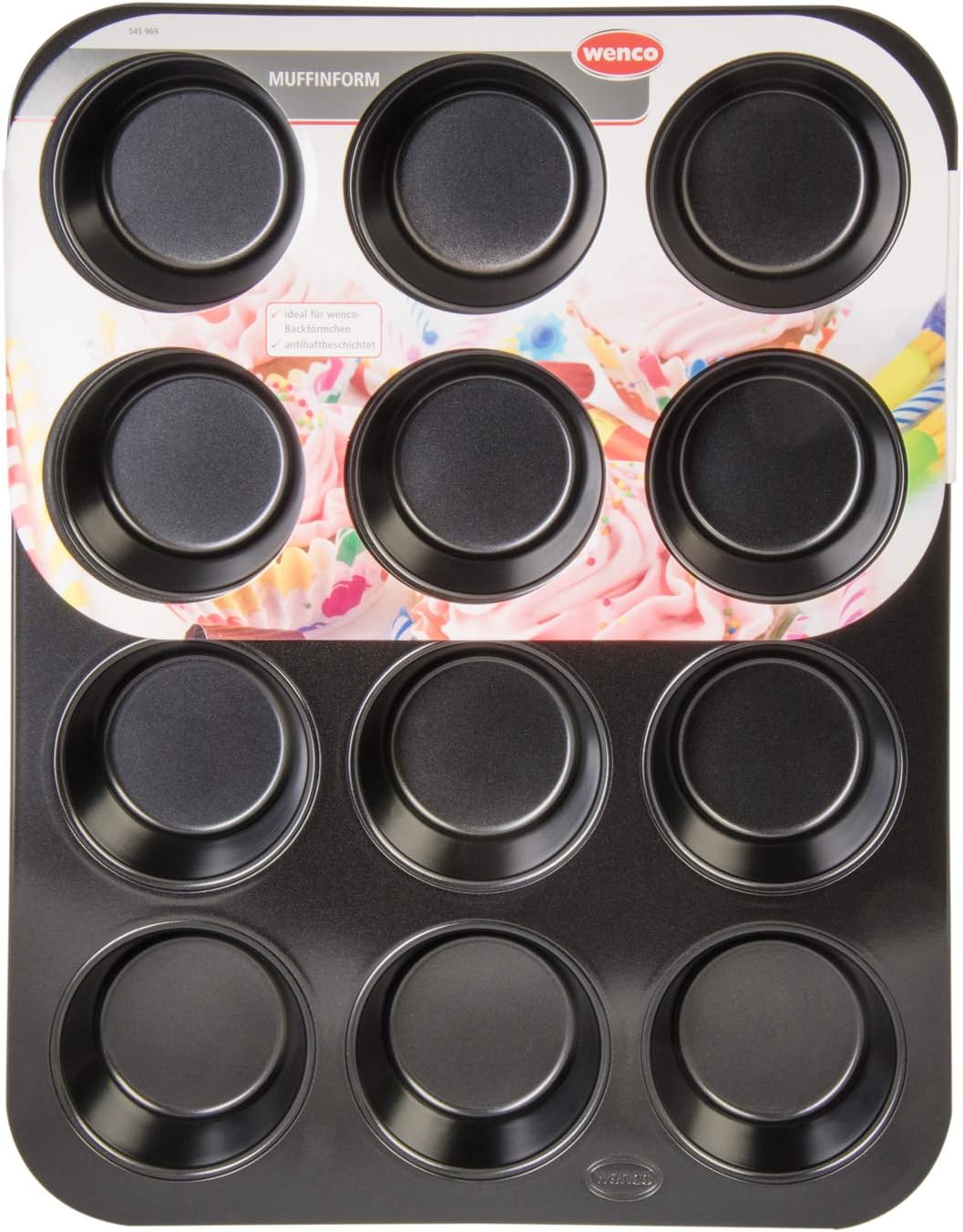 Wenco 545969 12er Muffinform, Spülmaschinengeeignet, Schwarz Version 2020, Version 2020