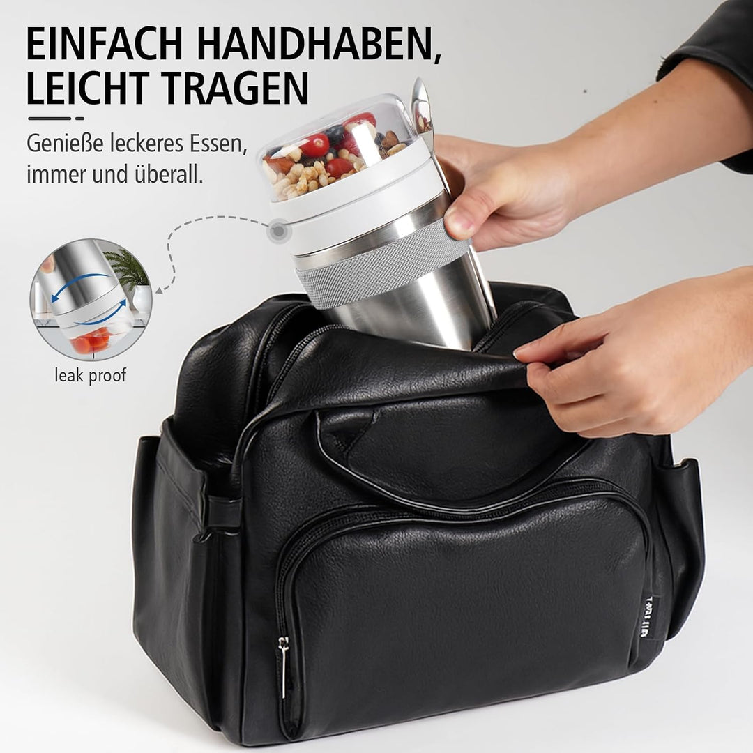 Edelstahl Müslibecher to go mit Löffel, Joghurtbecher to go 720ml | Doppelwandiger Vakuum-Isolier Jo