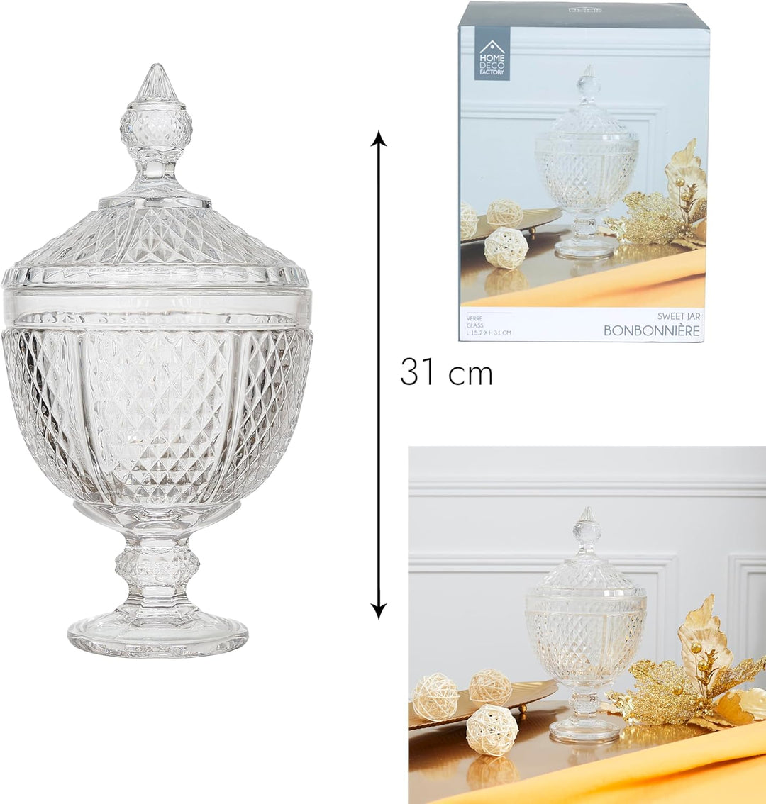 HOME DECO FACTORY, KA0543, Designer Candy Box in transparent Glass, Diamond Shape, ideal for Candies