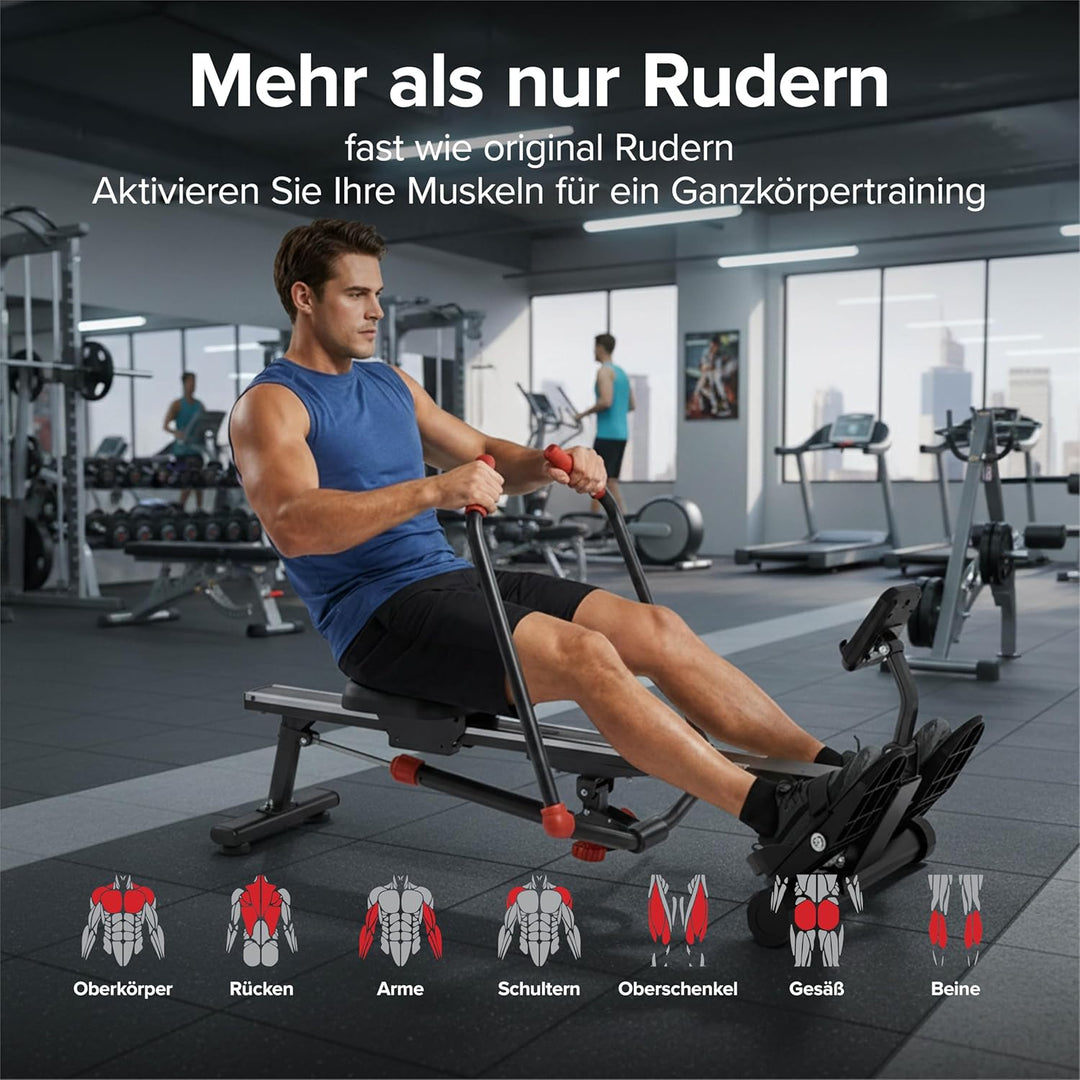 Ultrasport Rudergerät für Zuhause Klappbar mit 12 Stufen I Extra Leise Rudermaschine bis 110 KG Zert
