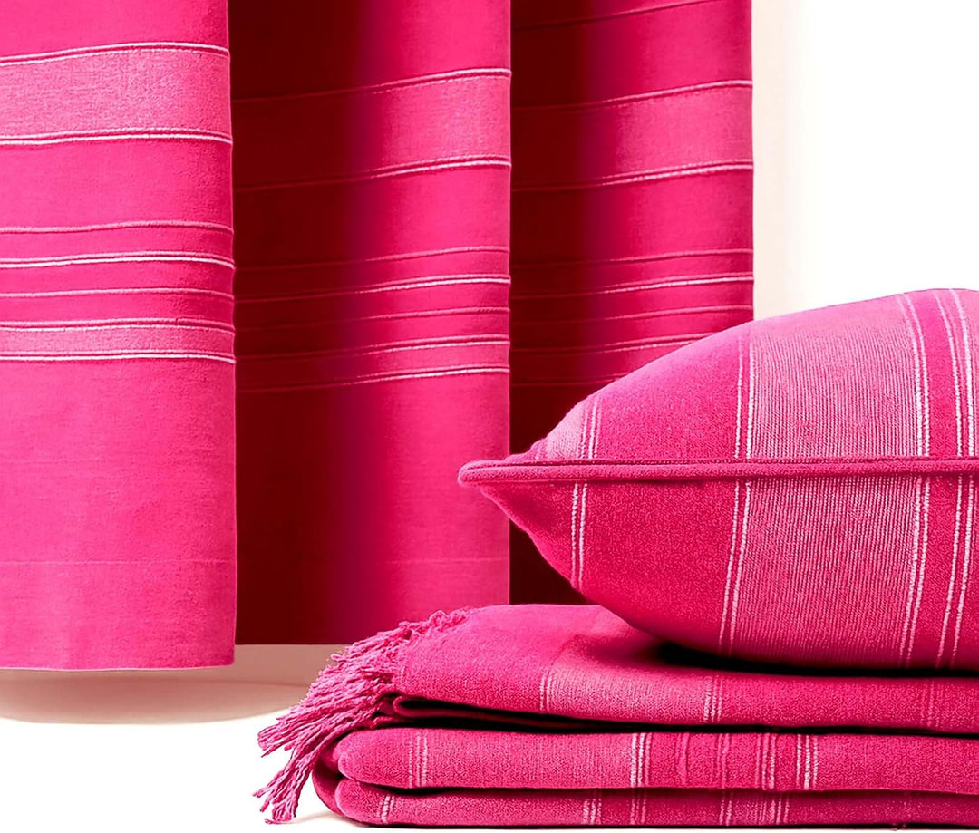 Homescapes Morocco Ösenvorhang 2er-Set, Vorhang pink gestreift 137x137 cm aus 100% Baumwolle, 2 hand